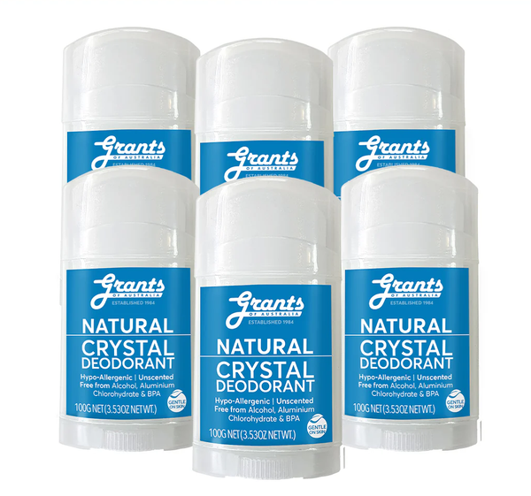 6 x Grants of Australia Crystal Deodorant Stick Natural 100g