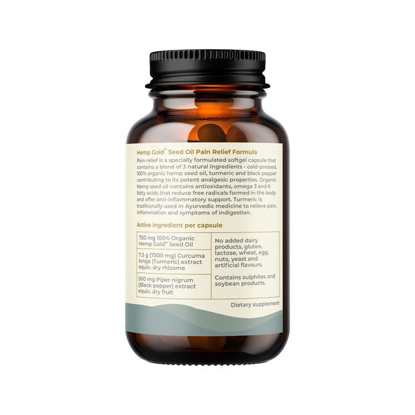 Hemp Foods Australia Pain Relief Hemp Gold Seed Oil Turmeric Curcumin & Black Pepper 60 Capsules