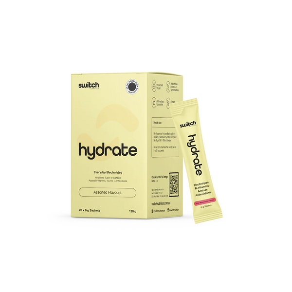 Switch Nutrition Hydrate Electrolytes Assorted Flavours 20 x 6g Sachets No Added Sugar