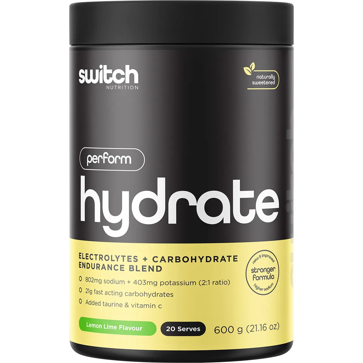 Switch Nutrition Hydrate Perform Electrolytes + Carbohydrate Lemon Lime 600g