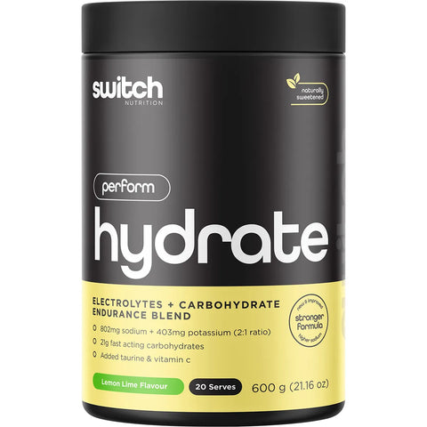 Switch Nutrition Hydrate Perform Electrolytes + Carbohydrate Lemon Lime 600g