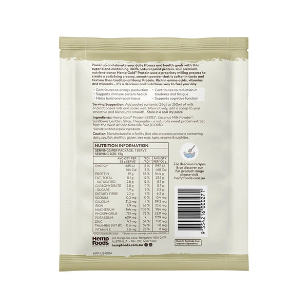 Hemp Foods Australia Hemp Protein Shake Natural 35g x 7 Sachets