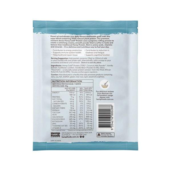 Hemp Foods Australia Organic Hemp Protein Shake Vanilla Bean 35g x 7 Sachets