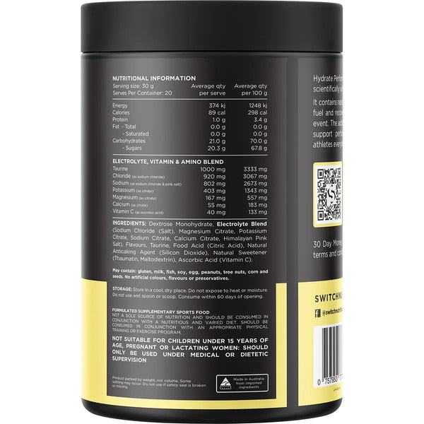 Switch Nutrition Hydrate Perform Electrolytes & Carbs Kiwi Watermelon 600g