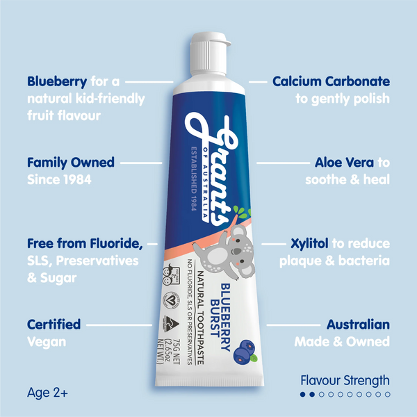 Grants of Australia Kids Natural Toothpaste Blueberry Burst 75g Fluoride Free