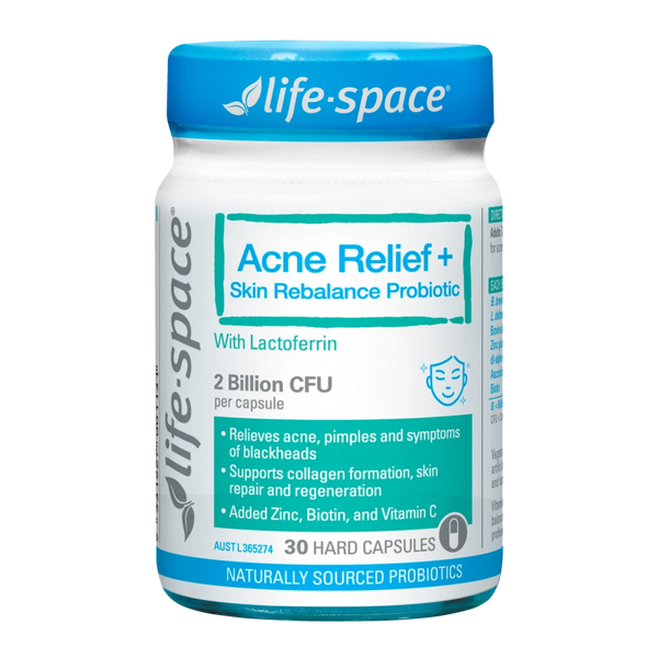 Life Space Acne Relief + Skin Rebalance Probiotic 2 Billion CFU 30 Capsules