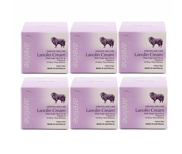 6 x Careline Lanolin Cream with Grape Seed Oil & Vitamin E 100ml