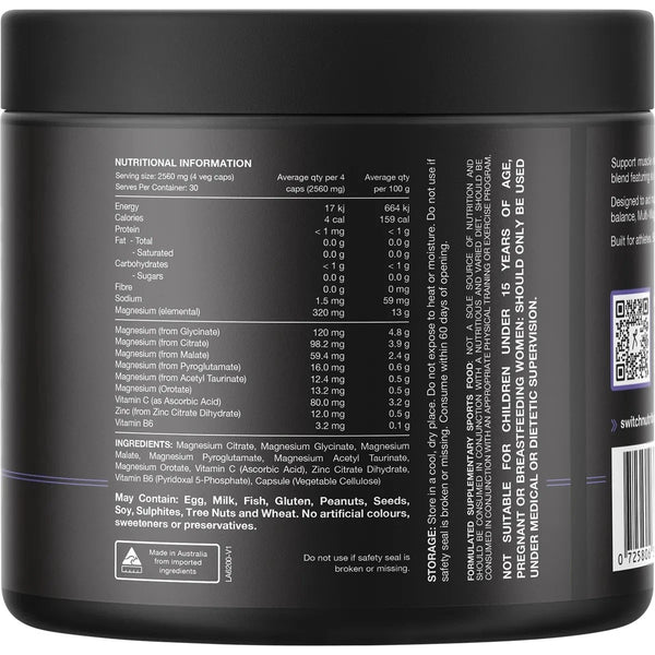 Switch Nutrition Multi-Mag Perform 120 Capsules Mutil-sourced Magnesium Recovery