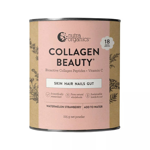 Nutra Organics Collagen Beauty Skin Hair Nails Gut Watermelon Strawberry 225g