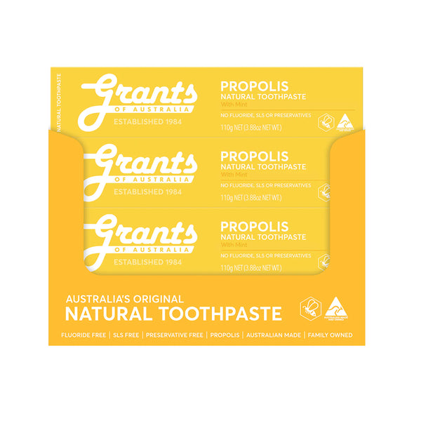 12 x Grants of Australia Propolis Natural Toothpaste with Mint Fluoride Free 110g