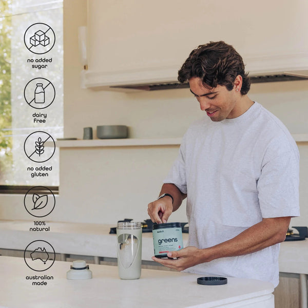 Switch Nutrition Greens Strawberry Kiwi Daily Energy + Immunity + Gut Health 250g