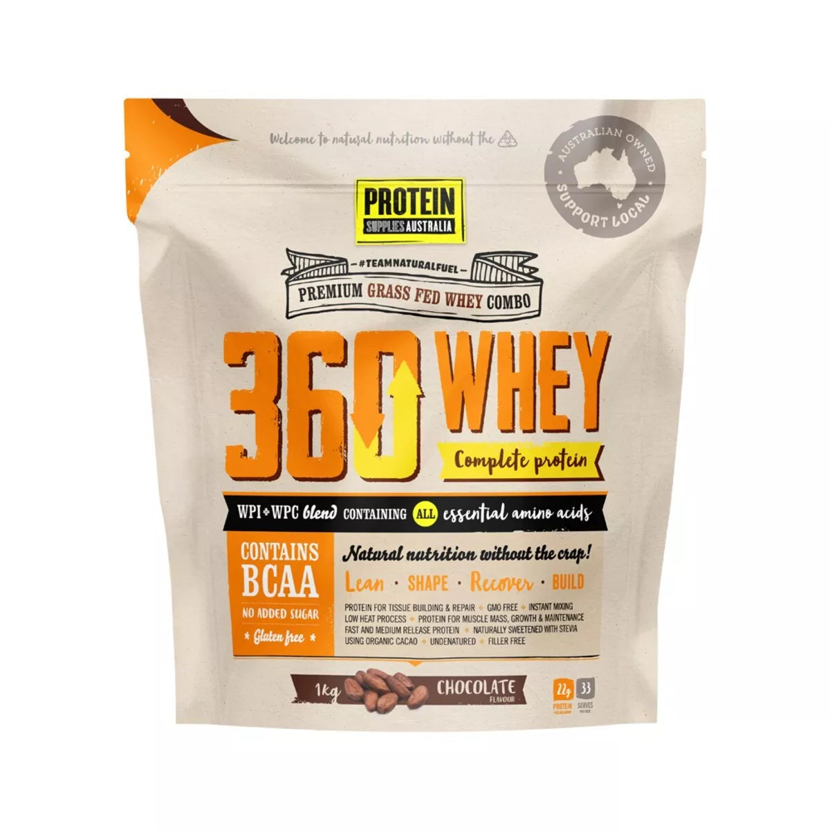 Protein Supplies Australia 360 Whey Complete Protein Chocolate 1kg Contains BCAA