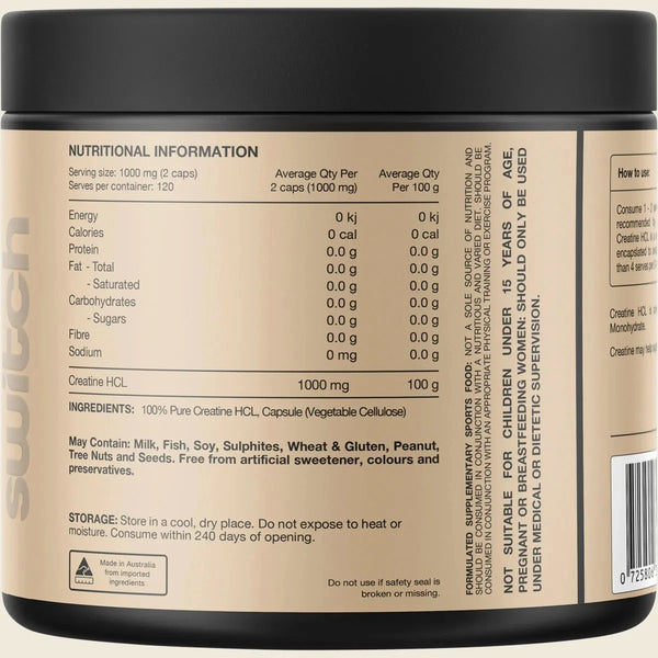 Switch Nutrition Creatine 240 Capsules 100% Pure Creatine HCL
