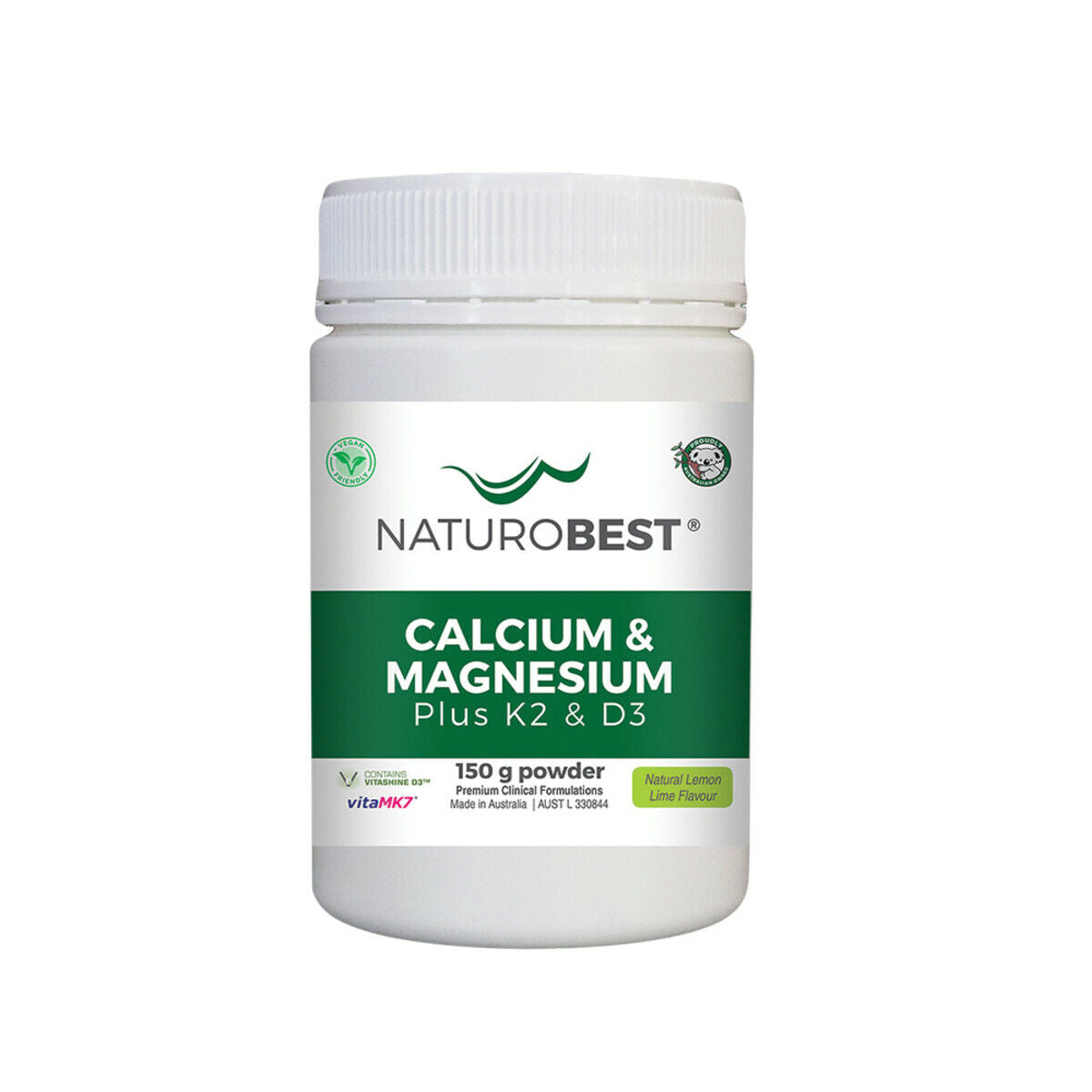 NaturoBest Calcium & Magnesium Plus K2 & D3 150g Natural Lemon Lime Flavour