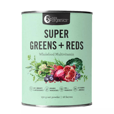 Nutra Organics Super Greens + Reds 150g Wholefoods Multivitamin