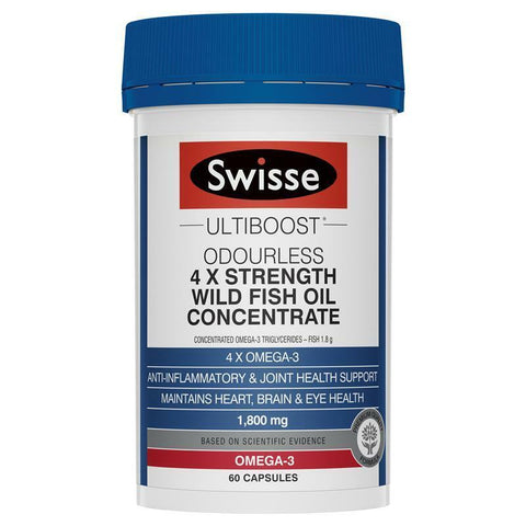 Swisse Odourless 4 x Strength Wild Fish Oil Concentrate 60 Capsules