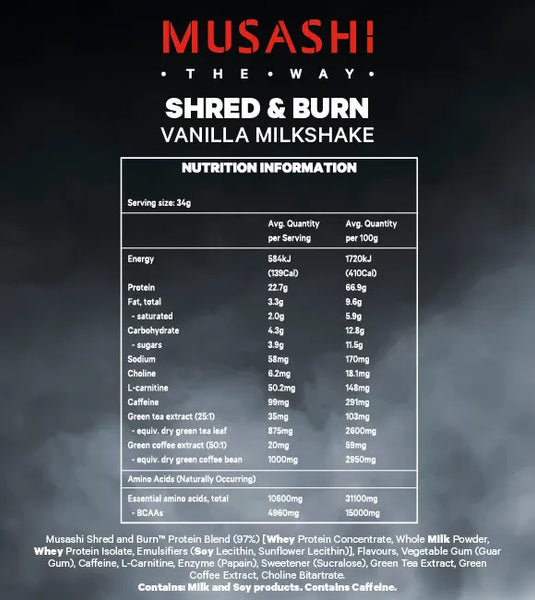 Musashi Shred and Burn Vanilla Milkshake 900g