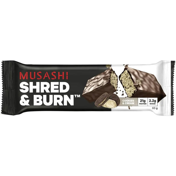 Musashi Shred & Burn Protein Bar Cookies & Cream 60g x 12 Bars