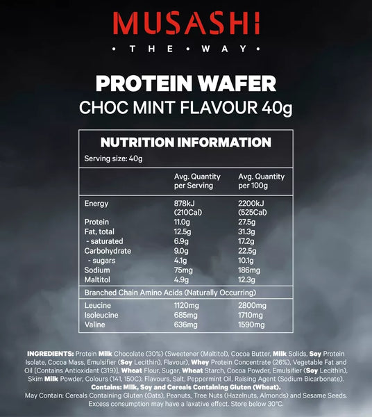 Musashi Protein Wafer Bar Choc Mint 40g x 12 Bars