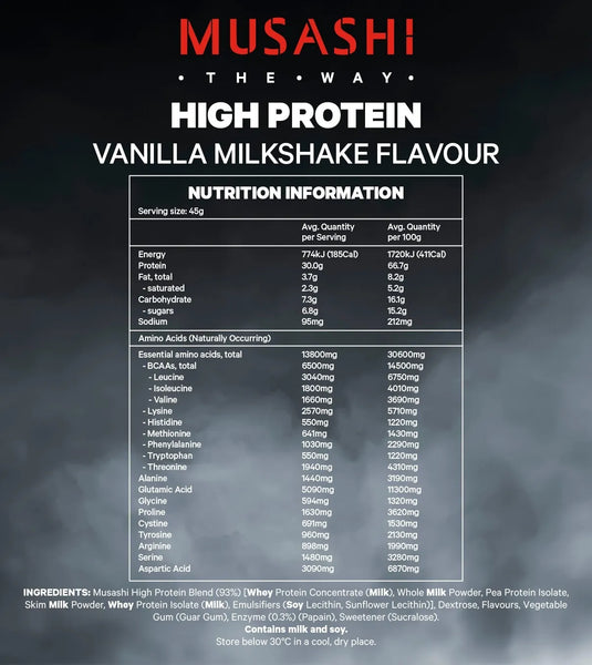 Musashi High Protein Vanilla Milkshake Flavour 2KG