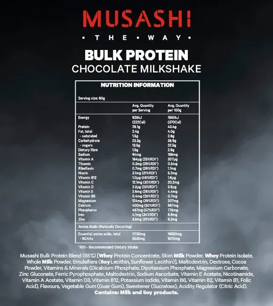 Musashi Bulk Protein Chocolate Milkshake 2KG Powder