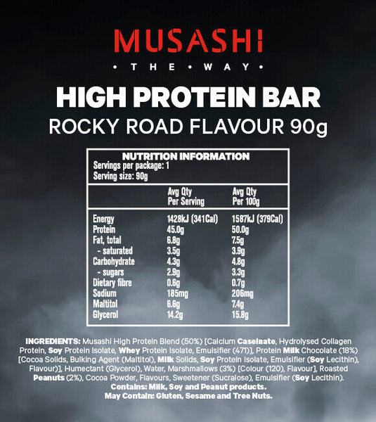 Musashi High Protein Bar Milk Rocky Road 90g x 12 Bars