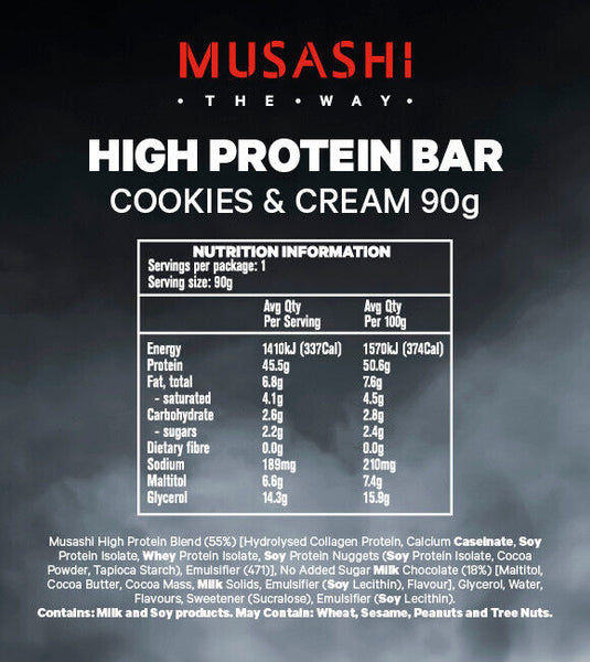 Musashi High Protein Bar Milk Cookies & Cream 90g x 12 Bars