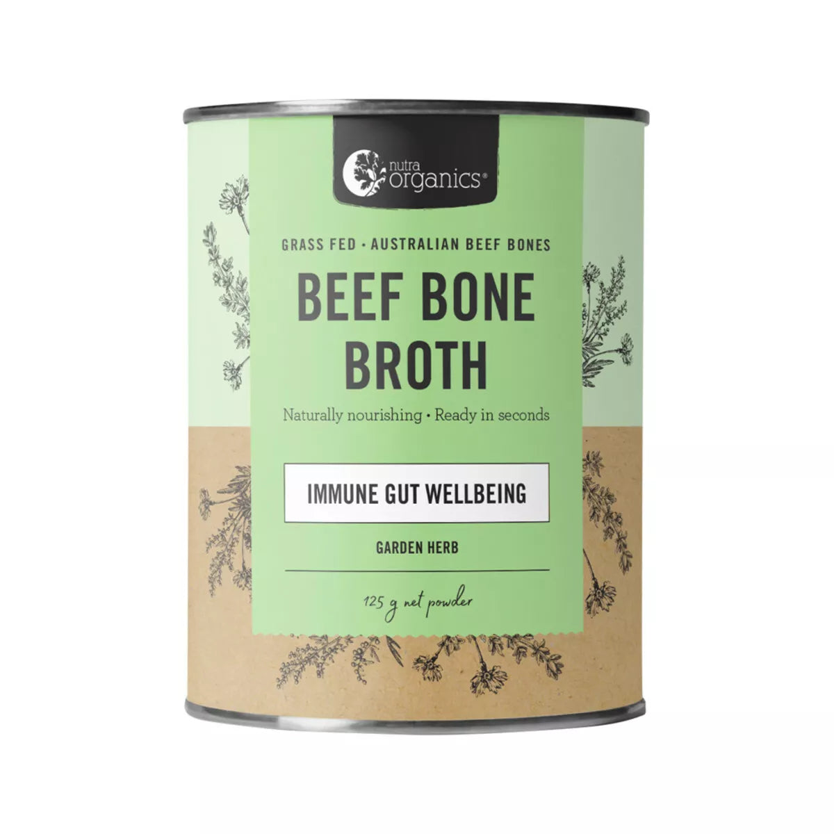 Nutra Organics Beef Bone Broth Garden Herb 125g Immune Gut Wellbing