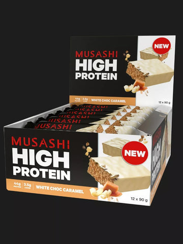 Musashi High Protein Bar White Choc Caramel 90g X 12 Bars