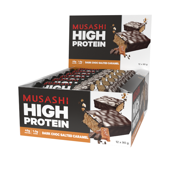 Musashi High Protein Bar Dark Choc Salted Caramel 90g x 12 Bars