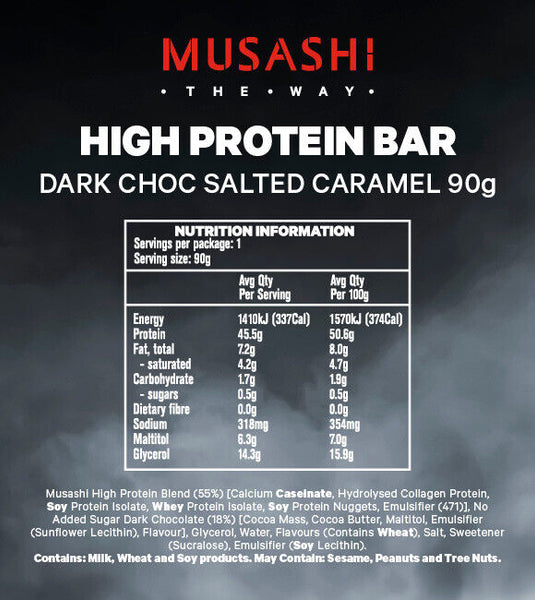 Musashi High Protein Bar Dark Choc Salted Caramel 90g x 12 Bars