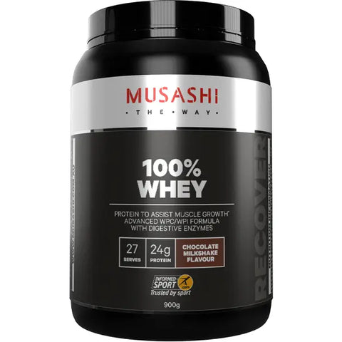 MUSASHI 100% WHEY Protein Powder 900G Chocolate Milkshake Flavour