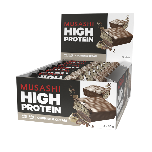 Musashi High Protein Bar Milk Cookies & Cream 90g x 12 Bars