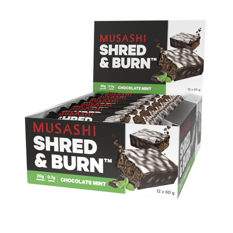 Musashi Shred & Burn Protein Bar Chocolate Mint 60g x 12 Bars