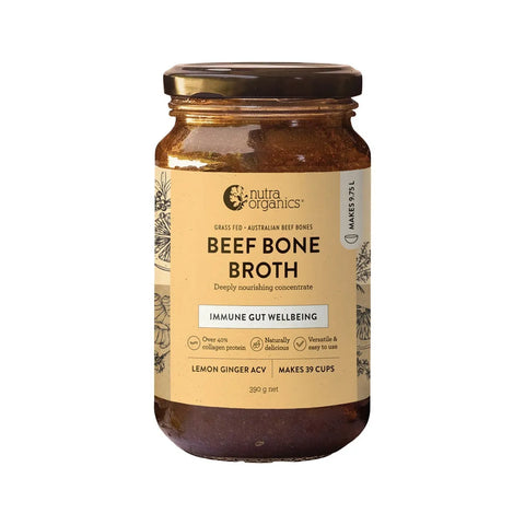 Nutra Organics Beef Bone Broth Deeply Nourishing Concentrate Lemon Ginger 390g