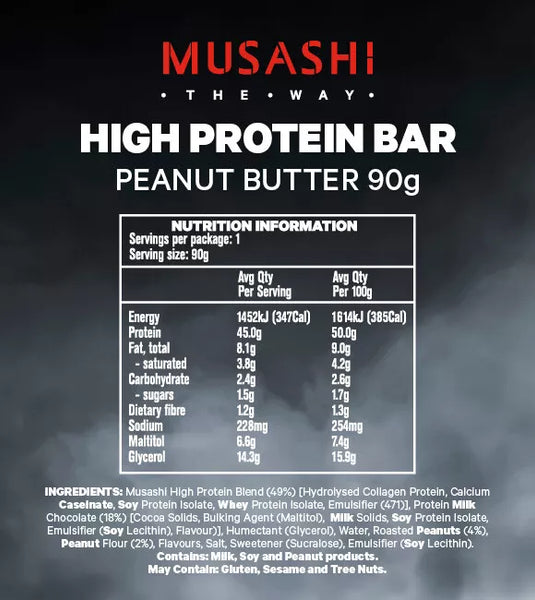 Musashi High Protein Bar Peanut Butter 90g x 12 Bars