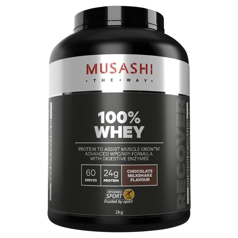 MUSASHI 100% WHEY Protein Powder 2KG Chocolate Milkshake Flavour